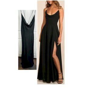Lulus Romantically Speaking Black Cowl Lace-Up Maxi Dress Size Large